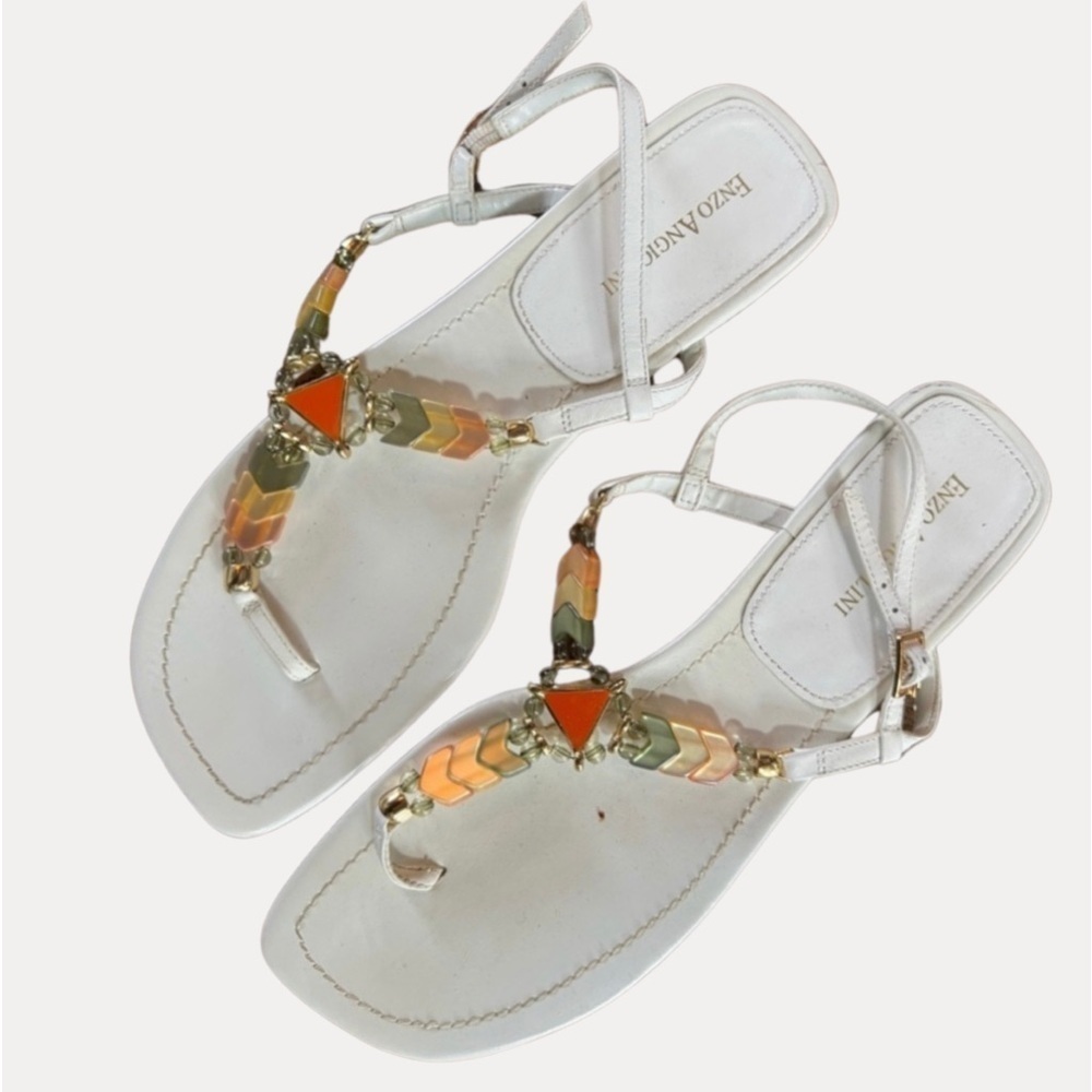 Enzo Angiolini Colorful Stone Accented White Sandals 8.5